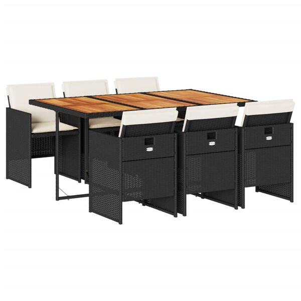 vidaXL 7-dijelni vrtni blagovaonski set s jastucima crni od poliratana