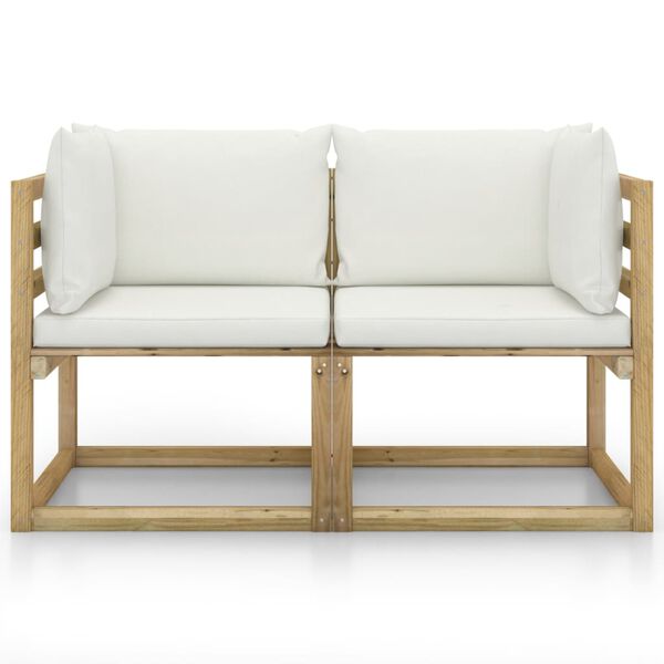 vidaXL Kutne vrtne sofe s jastucima 2 kom zeleno impregnirana borovina