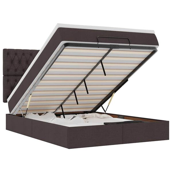 vidaXL Otomanski krevet s madracem i LED tamnosmeđi 140x190 cm tkanine