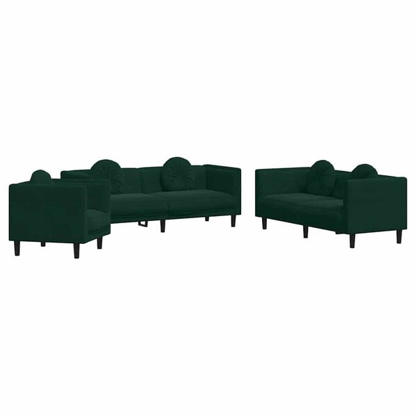 vidaXL 3-dijelni set sofa s jastucima tamnozeleni bar&scaron;unasti