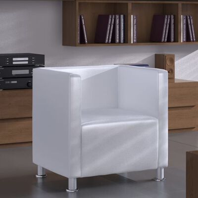 vidaXL Kockasta fotelja bijela od umjetne kože