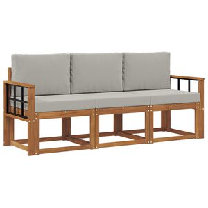 vidaXL Set vanjskih sofa s jastukom 3 pcs Prirodna i svijetlo siva