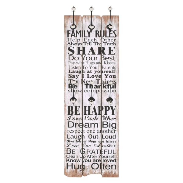 vidaXL Zidna vješalica za kapute sa 6 kuka "FAMILY RULES" 120 x 40 cm