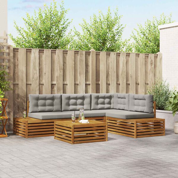 vidaXL Set vanjskih sofa s jastukom 5 Komad Prirodna i svijetlo siva