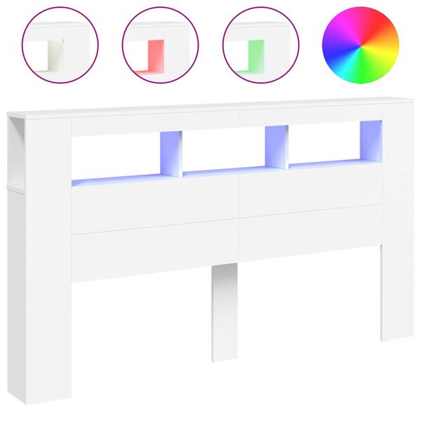 vidaXL LED uzglavlje bijelo 180x18,5x103,5 cm konstruirano drvo