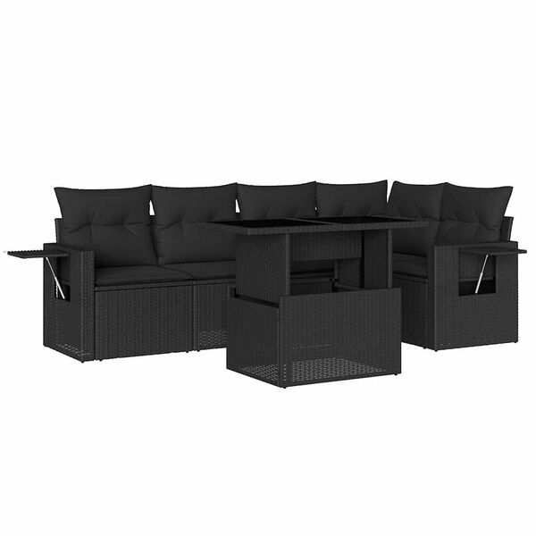 vidaXL 6-dijelni set vrtnih sofa s jastucima crni od poliratana