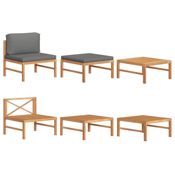 vidaXL 3-dijelna vrtna garnitura od tikovine s tamnosivim jastucima