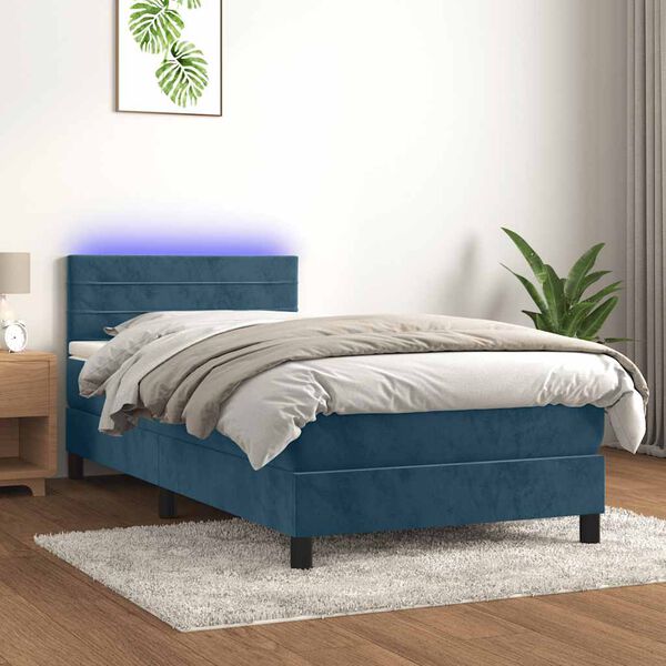 vidaXL Krevet box spring s madracem LED tamnoplavi 90x190 cm bar&scaron;un