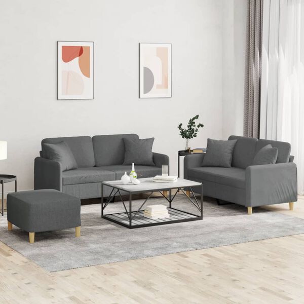 vidaXL 3-dijelni set sofa s jastucima tamnosivi od tkanine