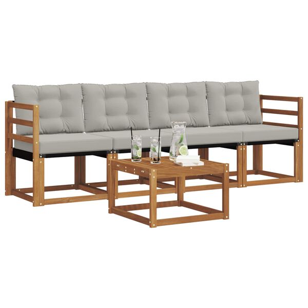 vidaXL Set vanjskih sofa s jastukom 5 pcs Prirodna i svijetlo siva