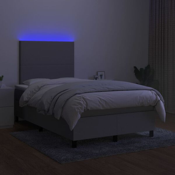 vidaXL Krevet box spring s madracem LED svjetlosivi 120x200 cm tkanina