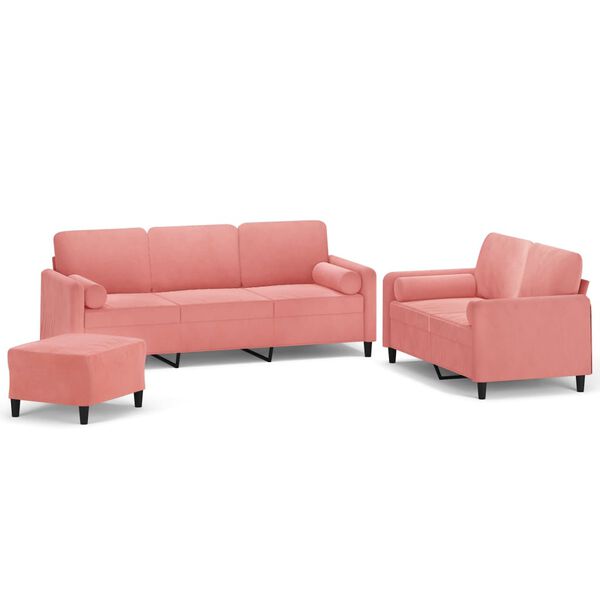 vidaXL 3-dijelni set sofa s jastucima ružičasti bar&scaron;unasti