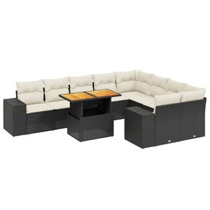 vidaXL 10-dijelni set vrtnih sofa s jastucima crni od poliratana