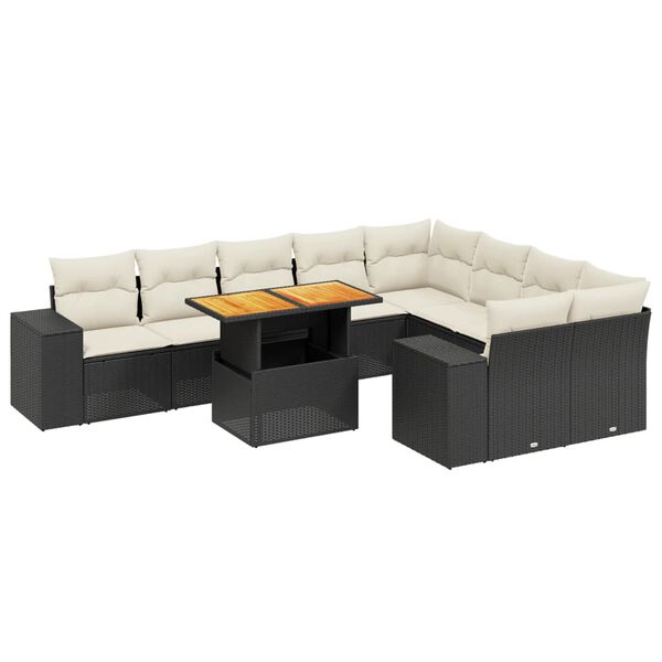 vidaXL 10-dijelni set vrtnih sofa s jastucima crni od poliratana
