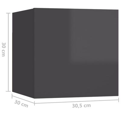 vidaXL Noćni ormarići 2 kom visoki sjaj sivi 30,5 x 30 x 30 cm iverica