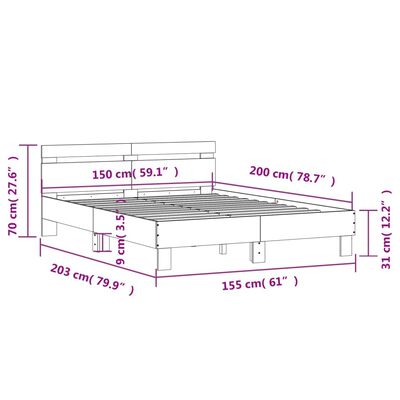 vidaXL Okvir za krevet s uzglavljem bijeli 150x200cm konstruirano drvo