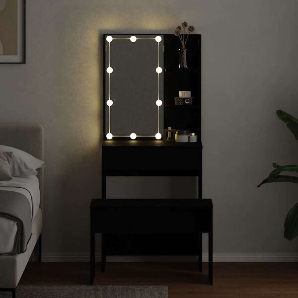 vidaXL LED Set Toaletnog Stola 2 pcs Crni hrast Konstruirano drvo