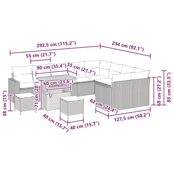 vidaXL Sjedeća garnitura za vrt s jastukom s pohranom 12 pcs Crna