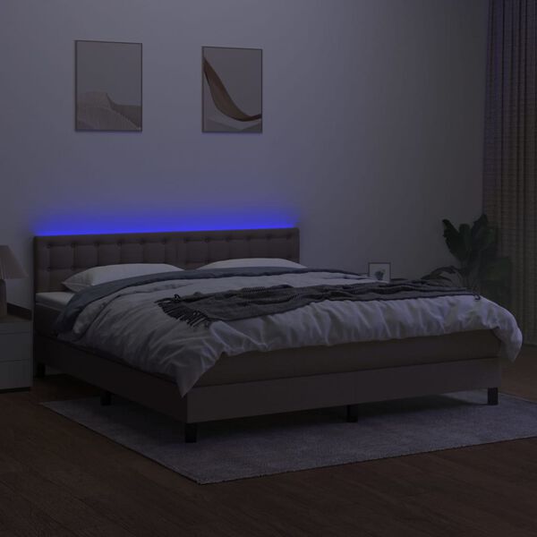 vidaXL Krevet box spring s madracem LED smeđesivi 180x200 cm tkanina