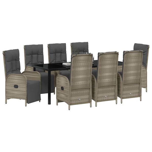 vidaXL Vrtni set za objed s jastukom 9 pcs Siva poliratan