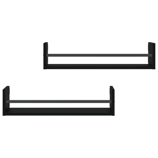vidaXL Zidne police s prečkama 2 kom crne 60x16x14 cm