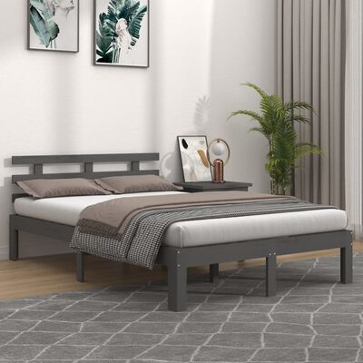 vidaXL Okvir za krevet od masivnog drva sivi 135 x 190 cm bračni