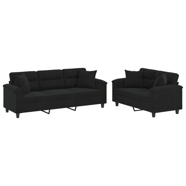 vidaXL 2-dijelni set sofa s jastucima crni od mikrovlakana