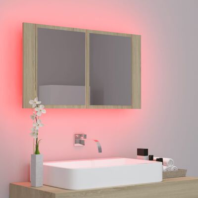vidaXL LED kupaonski ormarić s ogledalom boja hrasta 80x12x45 akrilni