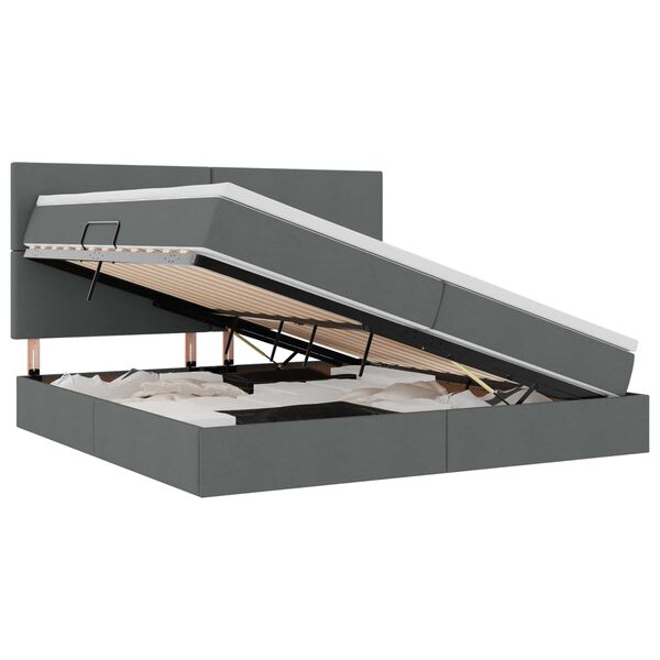 vidaXL Krevet s prostorom za pohranu s LED-om Tamno siva 200 x 200 cm