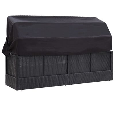 vidaXL Vanjski kauč na razvlačenje s krovom od poliratana crni