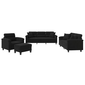 vidaXL 4-dijelni set sofa s jastucima crni od mikrovlakana