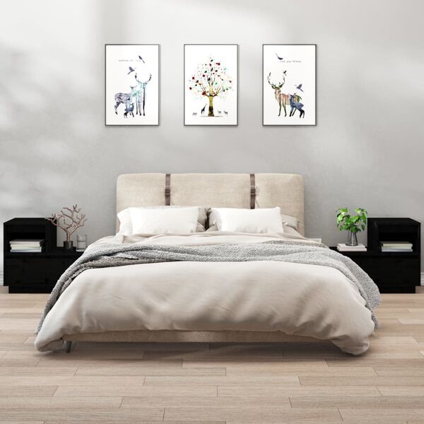 vidaXL Noćni ormarići 2 kom Crno 60x34x51 cm od masivne borovine