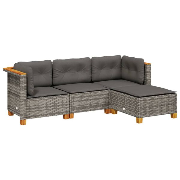 vidaXL 4-dijelni set vrtnih sofa od poliratana s jastucima sivi