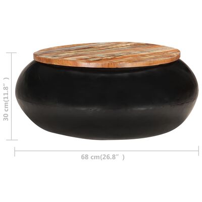 vidaXL Stolić za kavu crni 68x68x30 cm od masivnog obnovljenog drva
