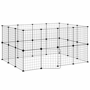 vidaXL Kavez za ljubimce s 28 panela i vratima crni 140 x 105 x 70 cm čelični