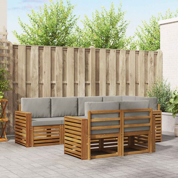 vidaXL Sekcijska garnitura s jastukom 7 pcs Prirodna i svijetlo siva