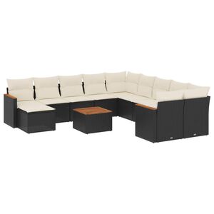 vidaXL 12-dijelni set vrtnih sofa od poliratana s jastucima crni