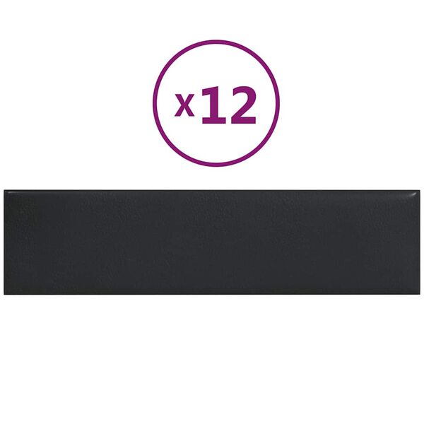 vidaXL Zidne ploče od umjetne kože 12 kom crne 60 x 15 cm 1,08 m&sup2;