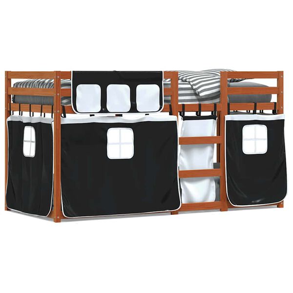 vidaXL Krevet na kat sa zavjesama bijelo-crni 90 x 190 cm od borovine