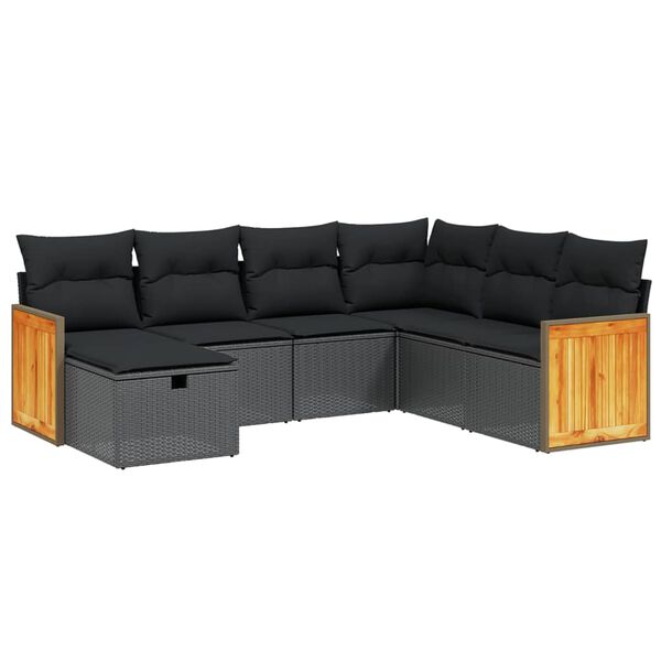vidaXL 7-dijelni set vrtnih sofa od poliratana s jastucima crni
