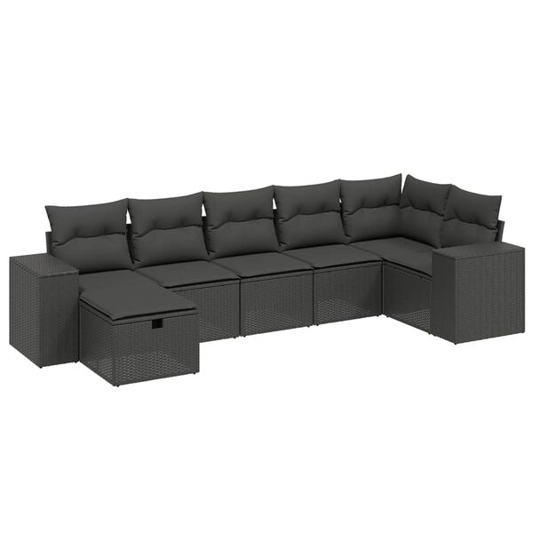 vidaXL 7-dijelni set vrtnih sofa od poliratana s jastucima crni