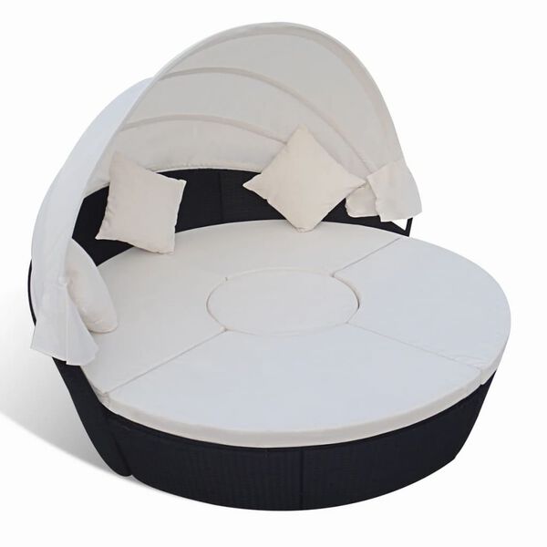 vidaXL Vanjski ležaj od poliratana s krovom crni