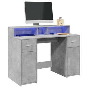 vidaXL Radni stol s LED svjetlima sivi 120x55x91 cm konstruirano drvo