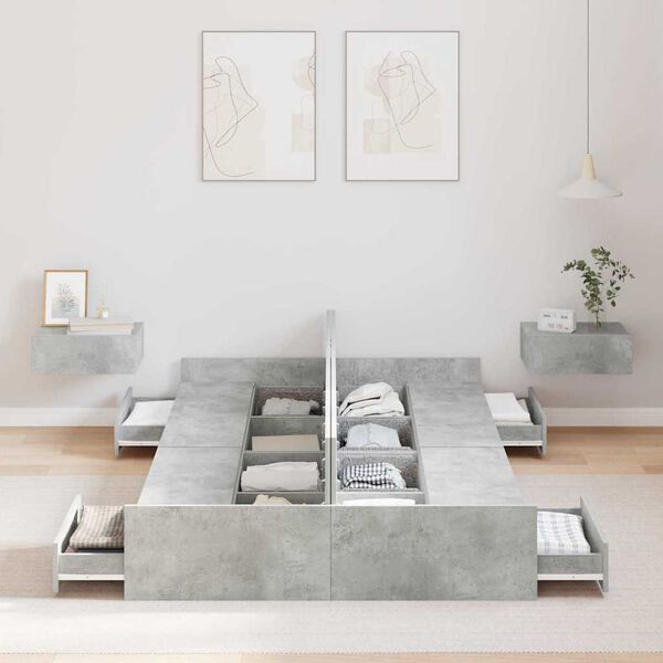 vidaXL Krevet s ladicama Betonski sivi 120 x 190 cm Konstruirano drvo