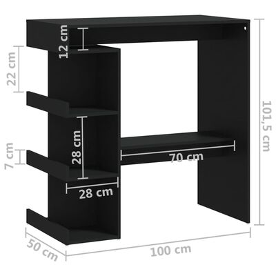 vidaXL Barski stol sa stalkom za pohranu crni 100x50x101,5 cm iverica