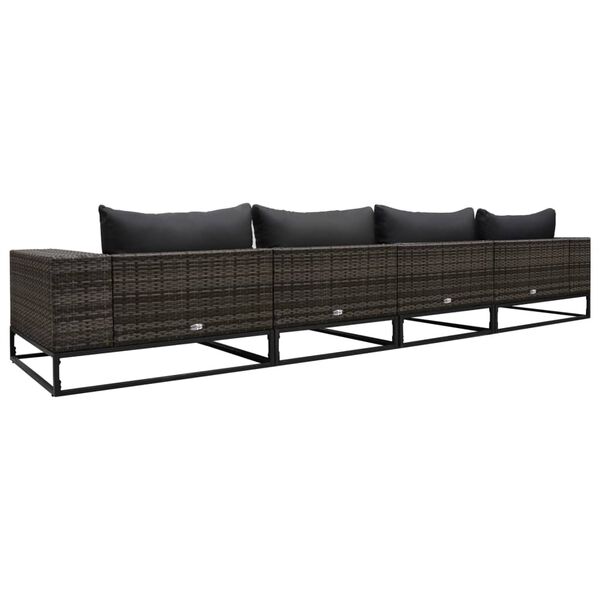 vidaXL 4-dijelna vrtna garnitura od poliratana s jastucima siva