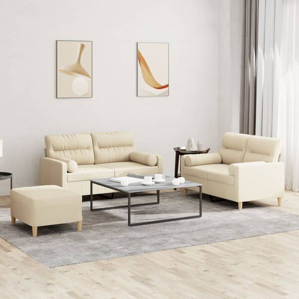 vidaXL 3-dijelni set sofa s jastucima krem od mikrovlakana