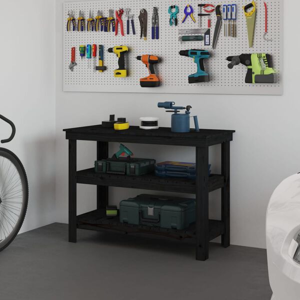 vidaXL Radni stol crni 110,5 x 50 x 80 cm od masivne borovine