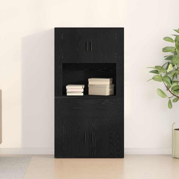 vidaXL Highboard Crni hrast 80 x 33 x 150 cm Konstruirano drvo