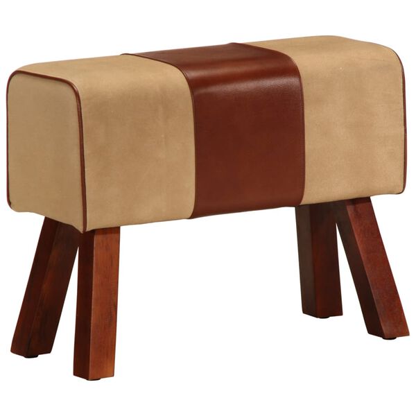 vidaXL Gimnastička klupa smeđa 58 cm prava koža i masivno drvo manga